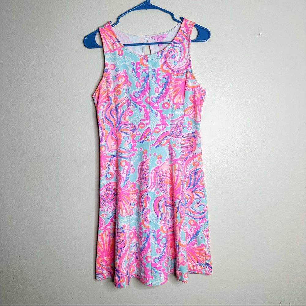 Lilly‎ Pulitzer Felicity Pink Pout Too Much Bubbly Fit and Flare Dress sz Medium
